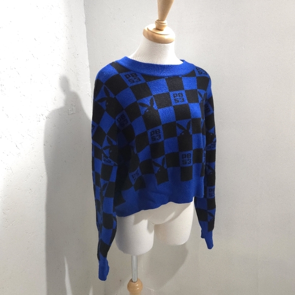 Playboy | Blue and Black Checkered Sweater - Picture 1 of 10